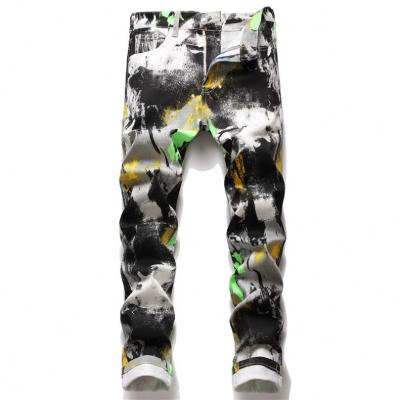 China Hot Selling Breathable Designed Hip Hop Streetwear Graffiti Paint Jeans Boys Slim Fit For Mens Summer New for sale