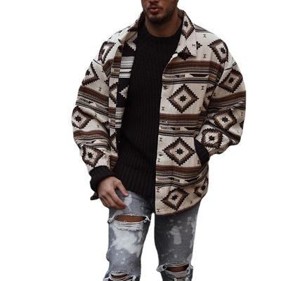 China Fashion Geometric Printed Jacket Mens New Arrival Turn-Down Collar Breathable Youth Sheath Long Lapel Style Single Breasted Aztec Jacket for sale