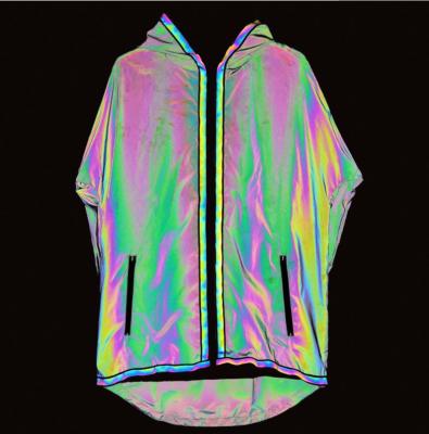 China QUICK DRY Rainbow Full Color Iridescent High Visibility White Changing Hood Jacket Coat Reflective Clothing Clothing for sale