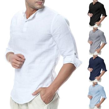 China Breathable 5 Colors Wholesale Custom Men 3/4 Sleeve Casual Canvas Shirt ,Pakistan White Mens Solid Slim Shirts for sale