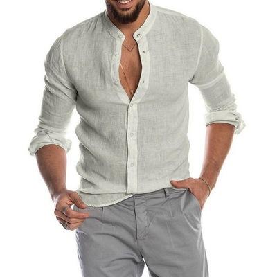 China Canvas Men's Clothing Men's Long Sleeve Shirts New Autumn And Winter V-neck Cardigan Breathable Comic Collar for sale