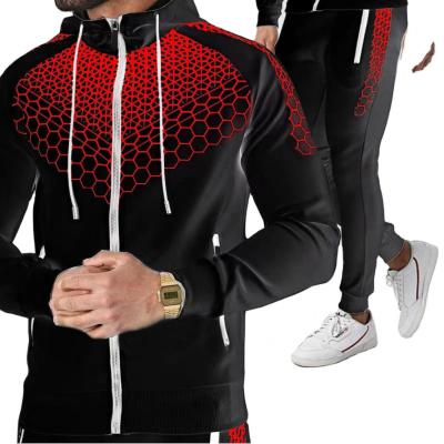 China New Men's Pullover Suit 2021 Fashion Hooded Casual Running Jacket Sportswear Top Zipper Sports Pants Two-Piece Suit for sale