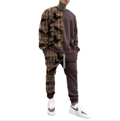 China Breathable Autumn Men's Casual Loose Printing Men's Sweater Suit Two-Piece Sports Suit Long Sleeve Pants for sale