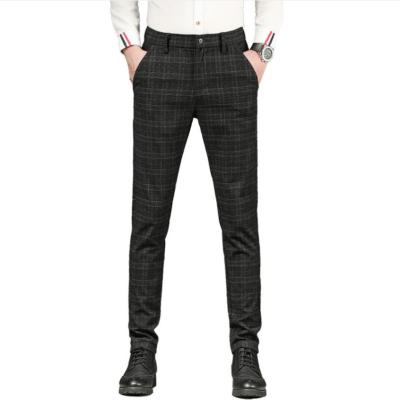 China ZY2890A Anti-wrinkle Men's Casual Pencil Pants Men's Slim Cotton Plaid Canvas Men's Pants for sale