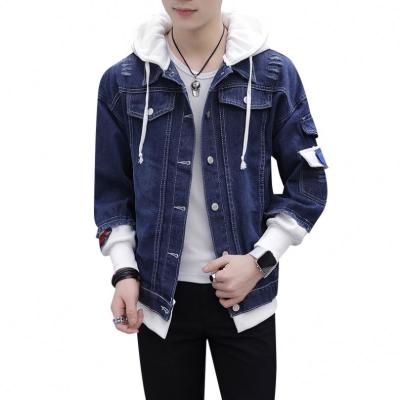 China 2021 Viable Wholesale Custom Made Men Denim Jacket Jean Hoodie Blue Jeans Jacket Hooded For Men for sale