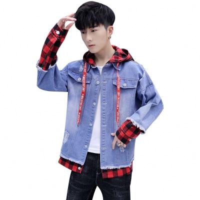 China 2021 Viable Wholesale Custom Made Men's Blue Jean Jacket Denim Jacket Jean Hoodie Hooded For Men for sale