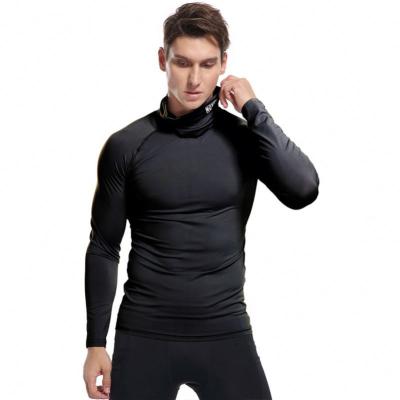 China CX Men's Fitness Clothing Anti-Wrinkle Long Tight Clothing Men's High Neck Sports Solid Color T-shirt Muscle Clothing for sale