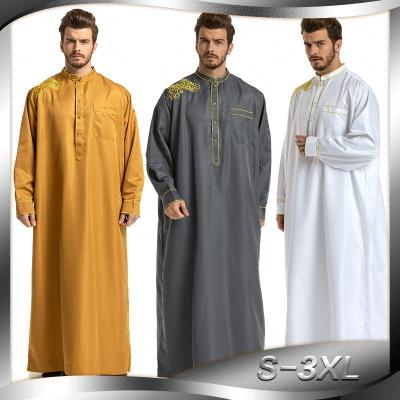 China Middle East Men's Muslim Long Dress C-3398 Sale Dubai Embroidery Mens Thobe Men's Clothing Abaya Arab Islamic Muslim Loose Long Dress C-3398 for sale