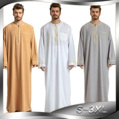 China Dubai Embroidery Mens Muslim Middle East Style Loose Long Robe C-3399 Arab Islamic Muslim Clothing Ethnic Muslim Thobe Abaya Men's Loose Long Robe for sale