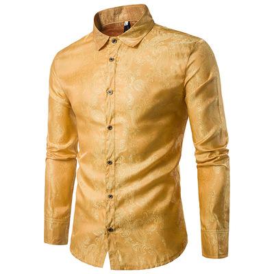 China Anti-pilling custom luminous nightclub equipment fashion printing men's casual lapel long-sleeved shirt for sale