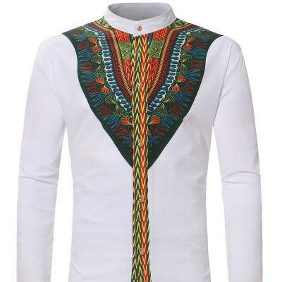 China Hot Selling Breathable Long Sleeves Polyester Blend Stand Collar Shirt Africa Style Clothing Printed Dashiki African Men's Shirts for sale