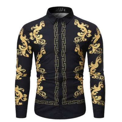 China Anti-pilling hot sale men long sleeved formal shirt gold printed luxury royal casual shirts for sale