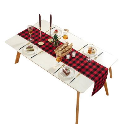 China Rectangular Plaid Table Runner Tablecloth Red and Black Checkered Stripe Christmas Decoration Holiday for sale