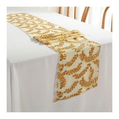 China Silver Jacquard Foil Sequin Table Runner Custom Designs Printed Table Runner For Home for sale