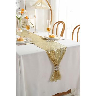 China Jacquard Sequin Table Runner Wedding Glitter Sequin Rose Gold Table Runner for sale