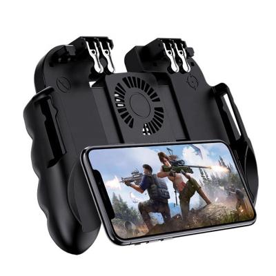 China H9 Six Touch Buttons Finger Cooler Fire Button Handle Trigger Joystick Wireless Mobile GamePad Game Controller for pubg mobile with fan for sale