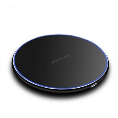 China Round 10W Qi Portable Cell Phone Pad LED Light Portable Slim Desktop Phone Fast Charging Mobile Wireless Charger For iPhone Android for sale