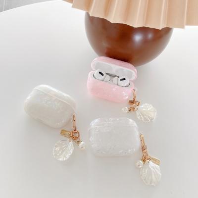 China Creative Luxury Girly Luxury Snap Shell Pattern Conch Hanging Drop Shape for Airpods 1 2 pro with Diamond Pearl Pendant for sale