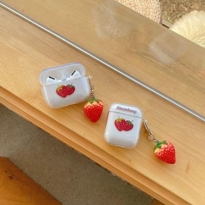 China Cute Cartoon Cute Strawberry Pattern TPU Clear Clear Transparent Case with 3D Mini Pendant Keychain for AirPods 1 2 pro for sale