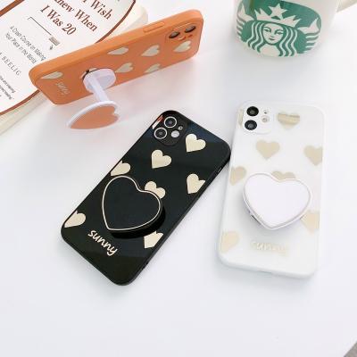 China Newest Protective Design Love Heart Electroplating Phone With Stand Holder Phone Case For iPhone 7 8 plus X XS XR 11 12 13 pro max for sale