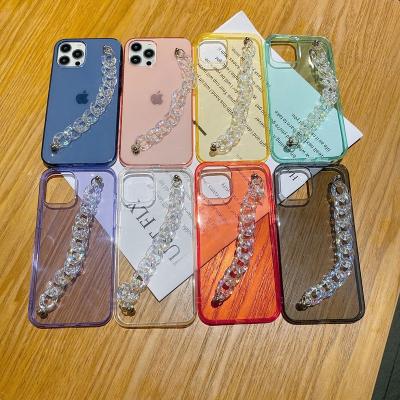 China Fanshion Fashion Colorful Transparent Phone Case With Hand Chain For iPhone 6 7 8 plus X XS XR 11 12 13 Max Pro for sale