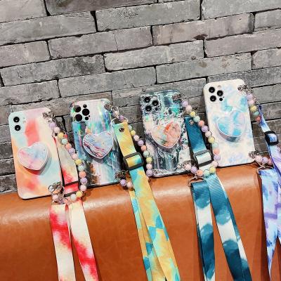 China Marble Color Anti-lost Classic Dazzling Phone Case With Love Heart Holder Pearl Chain Cross - Body Adjustable Strap Lanyard For iPhones for sale