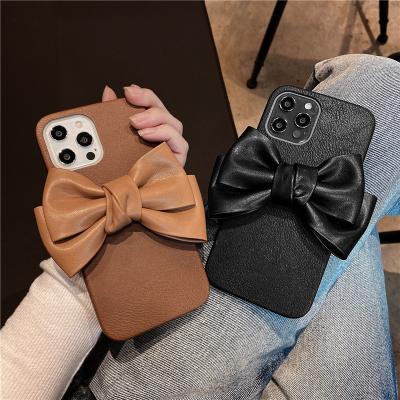 China Protection& Luxury PU Bowknot Brand Leather Phone Case Decoration For iPhone 13 12 11 pro Max Mini X XS XR 7 8 plus for sale