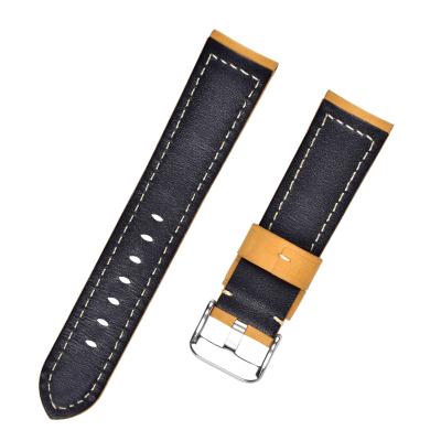 China Instock 22mm Khaki and Black Color Watch Straps Leather Watch Band Water Resistant With Stitching for sale