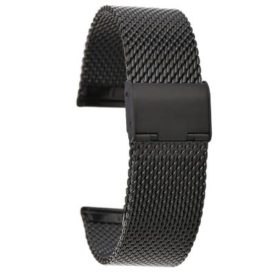 China Brand 20mm Luxury Black Stainless Steel Metal Watch Band Strap for sale