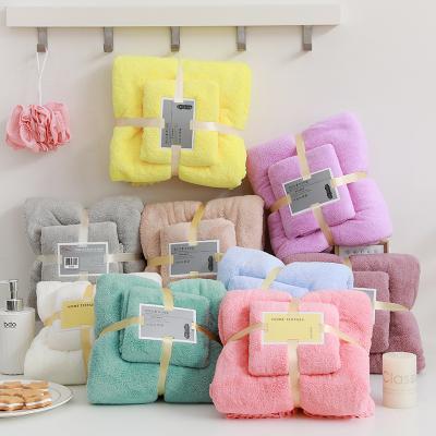 China QUICK DRY High Quality Coral Fleece Microfiber Bath Towel Cloth Super Absorbent Face Towel Set for sale