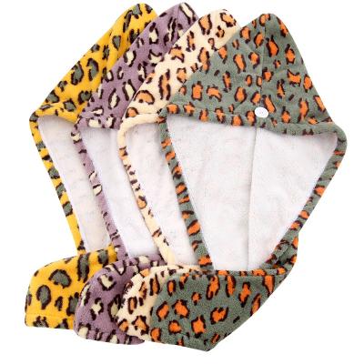 China Hot Selling QUICK DRY Microfiber Wrap Leopard Grain Style Super Absorbent Quick Dry Hair Towel For Women for sale