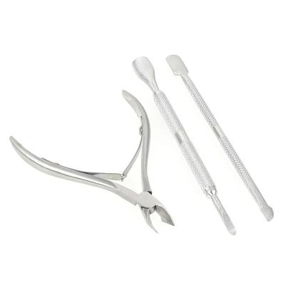 China Personal Care Beauty Tools 3pcs-set-Eliminate-Dead-Skin-Kit-Nail-Toe-Skin-Care-Stainless-Steel-Cuticle-Pusher-Remover-Scissor Nail Tool Kit for sale