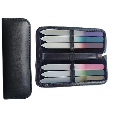 China Eco-friendly Amazon Hot Seller 6PCS Double Sided Crystal Glass Nail File Tools With PU Leather Case for sale