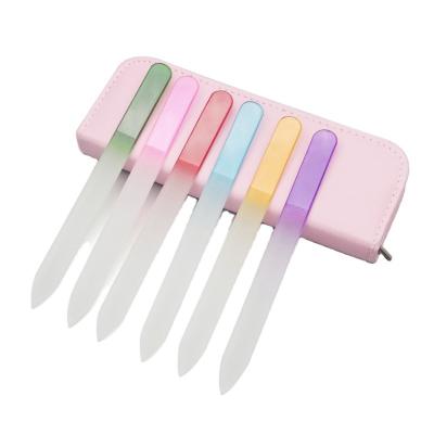 China Hot Selling Colorful Eco-friendly Crystal Glass Nail File Nail File Buffer With Pink Leather Bag for sale