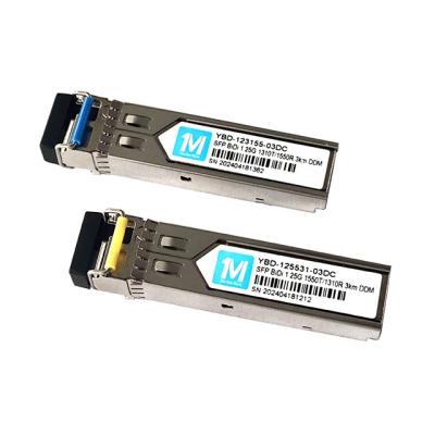 China Fiber Optic Transceivers 1.25G BIDI 3km 1310nm/1550nm LC Connector DDM WDM Simplex Optical Module Transceiver SFP Module for sale