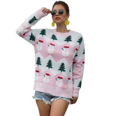 China Anti-wrinkle winter pink and green women's crop sport school long sleeve crewneck sweater hand knit custom letter sweater for sale