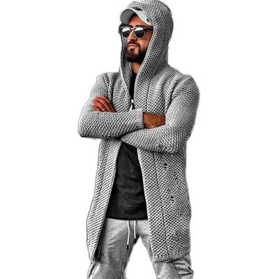 China Anti-Wrinkle Customize Winter Solid Color Loose Mid Length Mens Hooded Cardigan Sweater Coat Thickening Hooded Men for sale