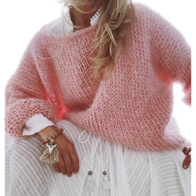 China LOGO Ladies Clothing Knitted Top Custom Made Breathable Oversized Plus Size Mohair High Quality Fashion Long Sleeve Women Casual Sweater for sale