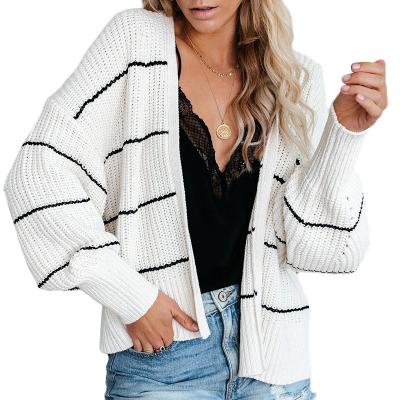 China Oversized custom made breathable plus size Logo Knitted Top Spring Summer striped loose cropped cardigan knit sweater cardigan for sale