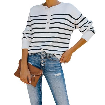 China Custom Ladies Breathable Jumper Knitwear Fashion Casual Design Knit Top Pullover Striped Long Sleeve Women Sweater for sale