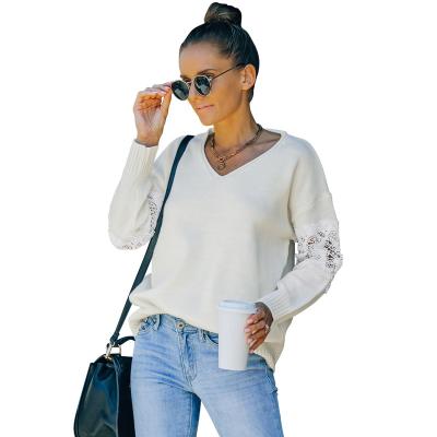 China Fashion Knitted Jumper Long Sleeve Knit Top Designer Breathable Custom Lace V-Neck Sweater Women Casual Sweater Top quantity for sale