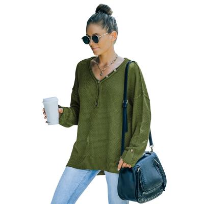 China European and American women's clothing autumn and winter new v-neck breathable knitwear long loose sleeve knit top sweater for sale