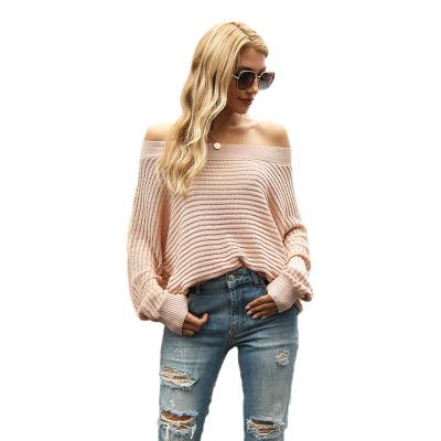 China Breathable Custom Logo Designs Casual Fashion Ladies Knitwear Long Sleeve Knitted Top Off Shoulder Knit Women Sweater for sale