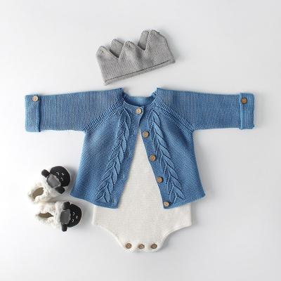 China Factory direct sales anti-shrink springs and Autumn Baby Leaves Knitted Jacket sweater boys and girls overalls baby clothes suits for sale