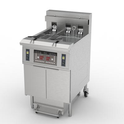 China elektrische twee potten 3 manden 21.5L+11.6L met oliefilter systeem chips open deep fryer Te koop