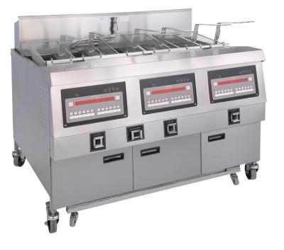 China Three Pots Six Baskets Electric Digital Computer Panel Open Deep Fryer With Oil Filtration for sale