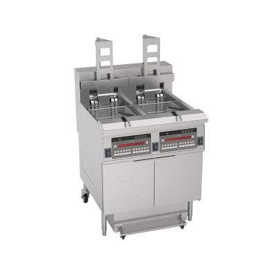 China Auto Lift Electric Double Pots 28KW Chips Open Fryer Met Olie Filter Systeem Te koop