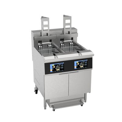 China Touchscreen Smart Panel Auto Lift Filtratie Twee potten Vier manden 304SUS Electric Gas Open Chips Fryer Te koop