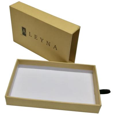 China OEM Recyclable Custom Brown Cardboard Slide Small Kraft Jewelry Box And Drawer Jewelry Box With Ribbon Handle for sale