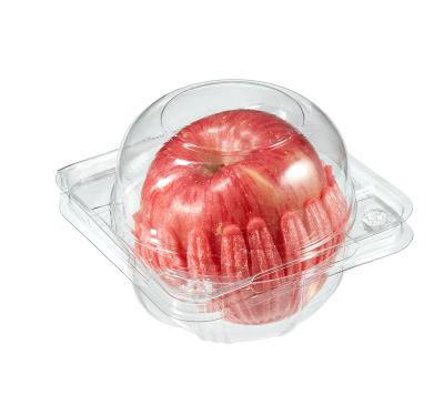 China Agriculture 1pcs Single Box PET Packaging Plastic Disposable Clear Hinged Apple Fruit Clamshell Apple Container Box for sale